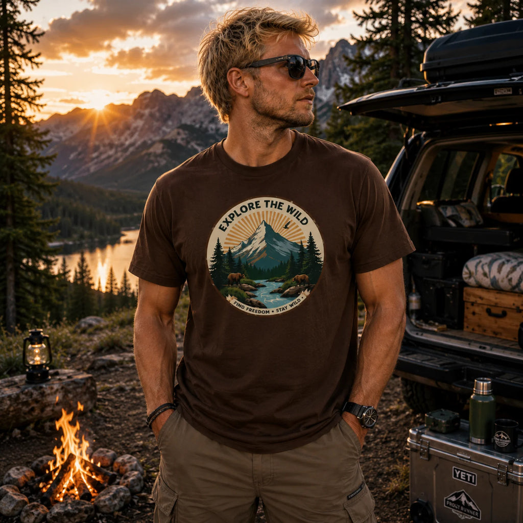Braunes T-Shirt mit Rundhals und großem Rund-Logo-Print