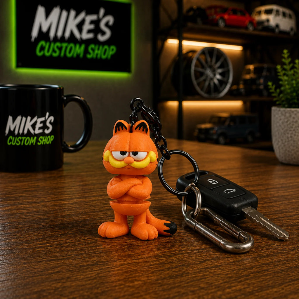 Garfield-Schlüsselanhänger: 3D-gedruckte orange Katze mit Schlüsselring und zwei Schlüsseln