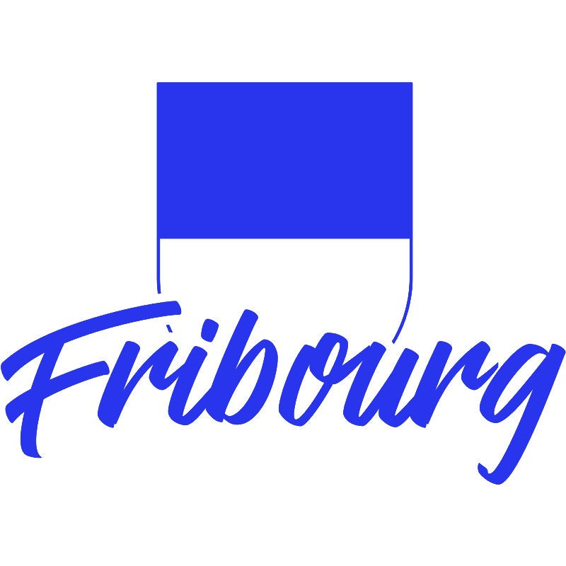 Aufkleber mit Schweizer Flaggenmotiv (blau) und geschwungenem Schriftzug